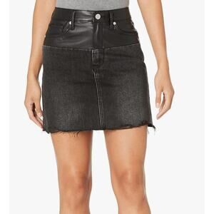NWT: BLANKNYC - Women's Black, Denim & Faux Leather, High Rise, Mini Skirt - 25"